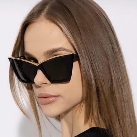 Unisex Oversized Cat-Eye with Brown-Tinted Lenses - Bold Pilot Style, Lightweight Plastic Frame for Women & Men, Trendy Fashion Accessory for Casual & Formal Outfits
