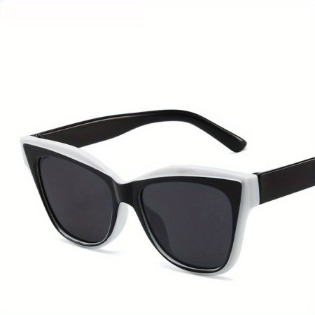 Women's Large Cat-Eye Fashion Glasses - Black & White Contrast Frames, Lightweight Everyday & Formal Eyewear for Parties, Office, Outings - Non-Prescription Fashion Glasses, Party Accessories, Bold Contrast Design, Durable Plastic Hinges, Office Accessori